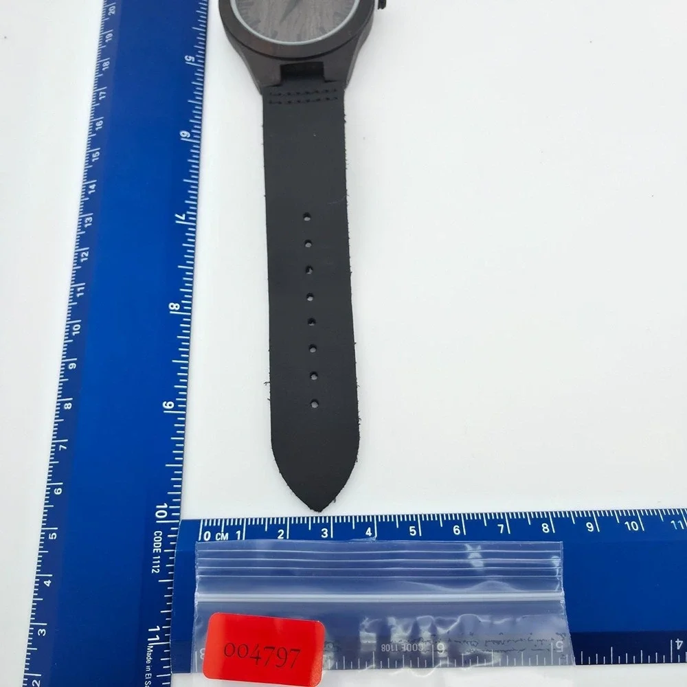 Men's Minimalist Wood Watch Engraved Sandalwood Black Leather Strap 8.5